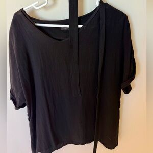 Black Short Sleeve Top with Tie Detail